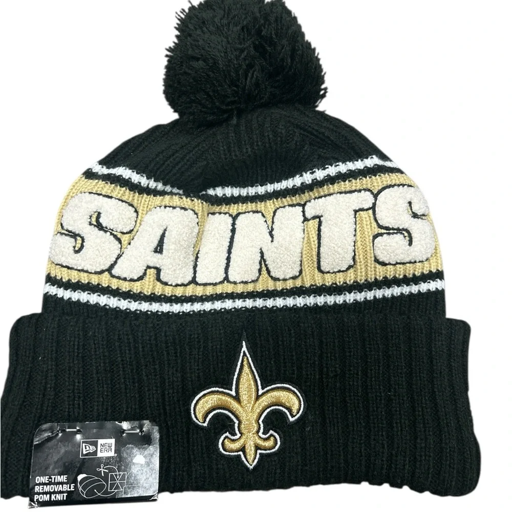 New Era New Orleans Saints NFL Mens Knit Beanie Pom Hat Black Gold One Size NWT